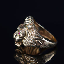 Load image into Gallery viewer, Lion’s head ring in yellow gold with rubies and diamond