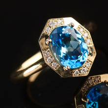 Load image into Gallery viewer, RESERVED FOR DI:  PAYMENT 5 OF 5: SALE!!  Blue topaz and diamond ring in 14k yellow gold