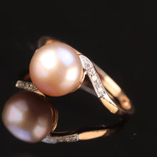 Load image into Gallery viewer, Pink pearl and diamond ring in 14k rose gold