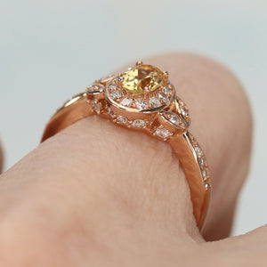 Yellow sapphire and diamond ring in 14k rose gold