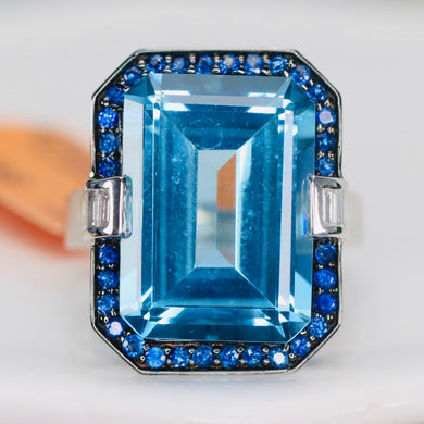 Huge Blue topaz, sapphire and diamond ring in 14k white gold by Effy