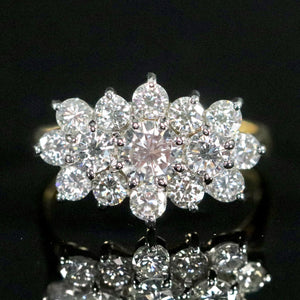 Vintage 1.38ctw diamond boat shaped cluster ring in 18k gold