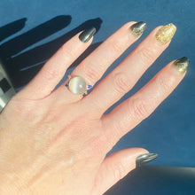 Load image into Gallery viewer, Vintage moonstone and sapphire ring in 14k white gold