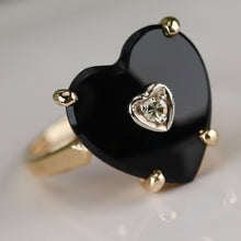 Load image into Gallery viewer, F&amp;F Felger vintage Heart shaped onyx and diamond ring in 14k yellow gold