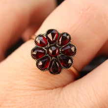 Load image into Gallery viewer, SPECIAL: Vintage rose cut Garnet cluster ring in yellow gold