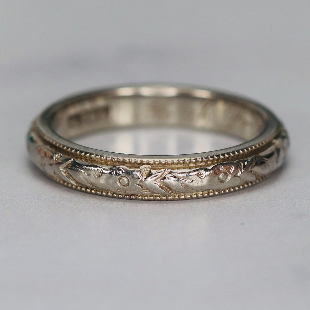 1926 18k white gold orange blossom patterned band