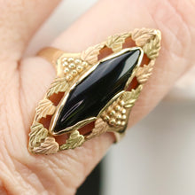 Load image into Gallery viewer, Vintage onyx navette ring in 14k yellow gold