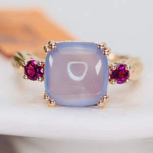 Chalcedony and rhodolite ring in 14k rose gold by Effy
