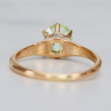 Load image into Gallery viewer, Vintage synthetic green spinel solitaire ring in 14k yellow gold by J R Wood