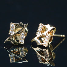 Load image into Gallery viewer, Gothic Letter S diamond studs in 14k yellow gold
