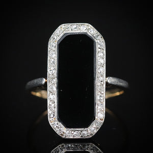 Edwardian antique elegant onyx and diamond vintage ring in yellow gold from Manor Jewels