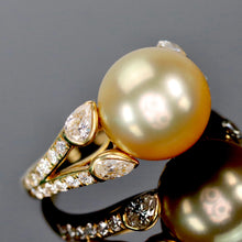 Load image into Gallery viewer, Golden south sea pearl and diamond ring in 18k yellow gold