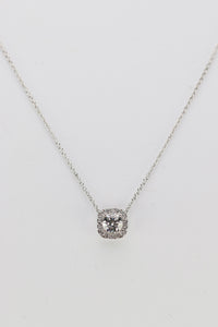 Lab grown diamond halo necklace in 14k white gold