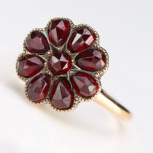 Load image into Gallery viewer, SPECIAL: Vintage rose cut Garnet cluster ring in yellow gold