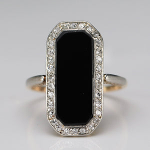 Edwardian antique elegant onyx and diamond vintage ring in yellow gold from Manor Jewels