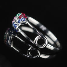 Load image into Gallery viewer, 14k white gold gemstone safety pin ring