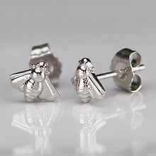 Load image into Gallery viewer, 14k white gold bumble bee studs