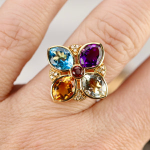 Multi gemstone and diamond ring by Effy in 14k yellow gold