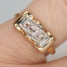 Load image into Gallery viewer, Antique OMC diamond 3 stone ring in 14k yellow gold