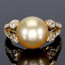 Load image into Gallery viewer, Golden south sea pearl and diamond ring in 18k yellow gold