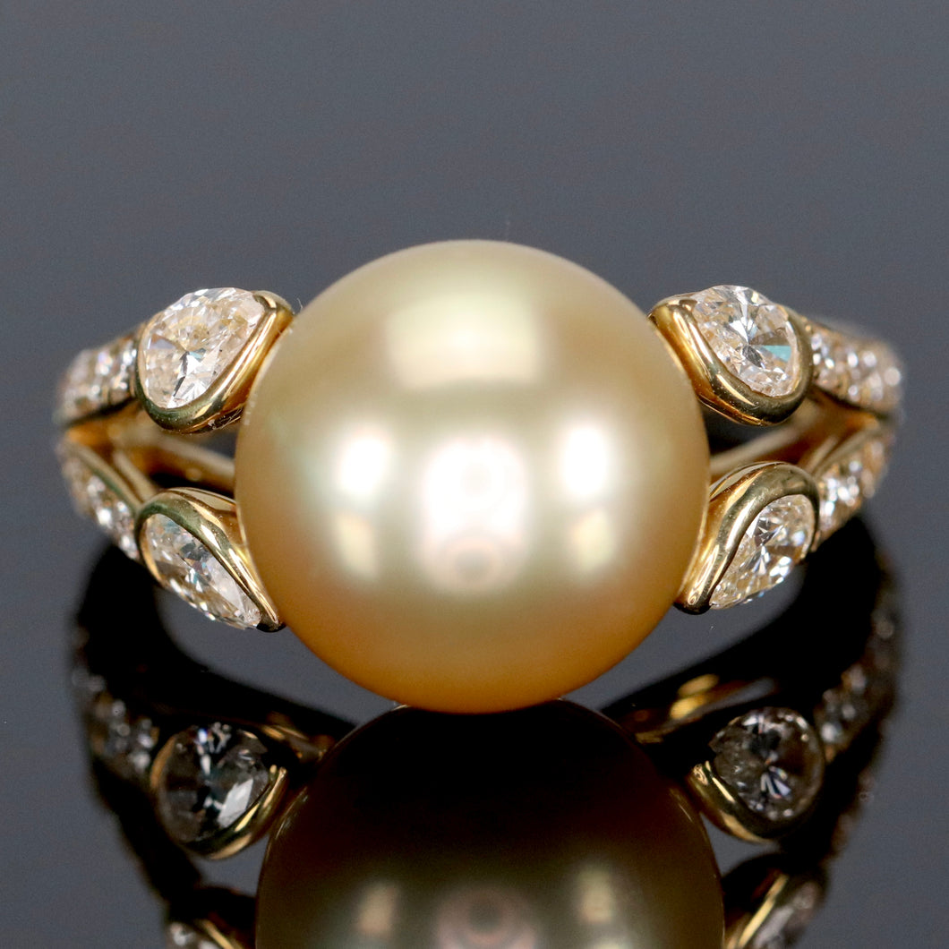 Golden south sea pearl and diamond ring in 18k yellow gold