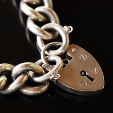 Load image into Gallery viewer, Vintage curb bracelet with heart padlock in yellow gold