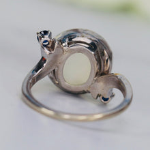 Load image into Gallery viewer, Vintage moonstone and sapphire ring in 14k white gold