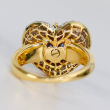 Load image into Gallery viewer, Estate heart shaped Sapphire and diamond cluster ring in 18k yellow gold