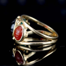 Load image into Gallery viewer, Vintage triple scarab ring in 14k yellow gold