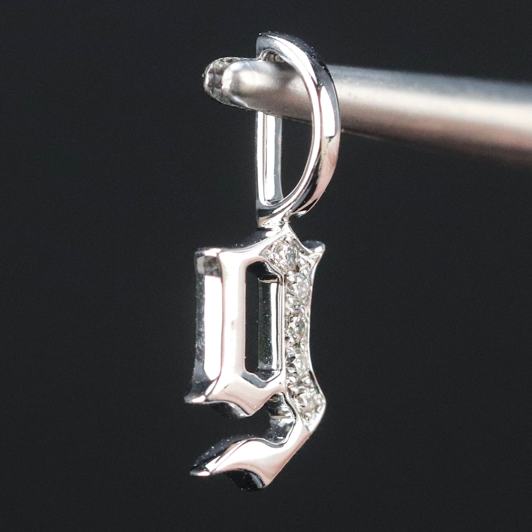 Gothic letter G diamond pendant in 14k white gold