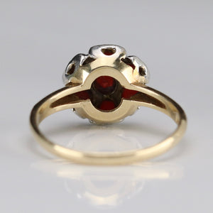 Vintage rose cut Garnet cluster ring in 14 yellow & white gold