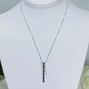 Blue and white lab grown sapphire necklace in white gold