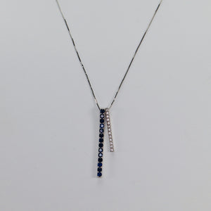 Blue and white lab grown sapphire necklace in white gold