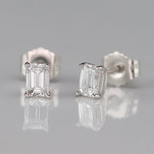 Load image into Gallery viewer, SPECIAL PRICING!  Dainty Lab grown .49ctw F-G/SI emerald cut Diamond studs in 14k white gold