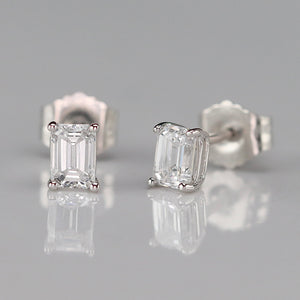 SPECIAL PRICING!  Dainty Lab grown .49ctw F-G/SI emerald cut Diamond studs in 14k white gold