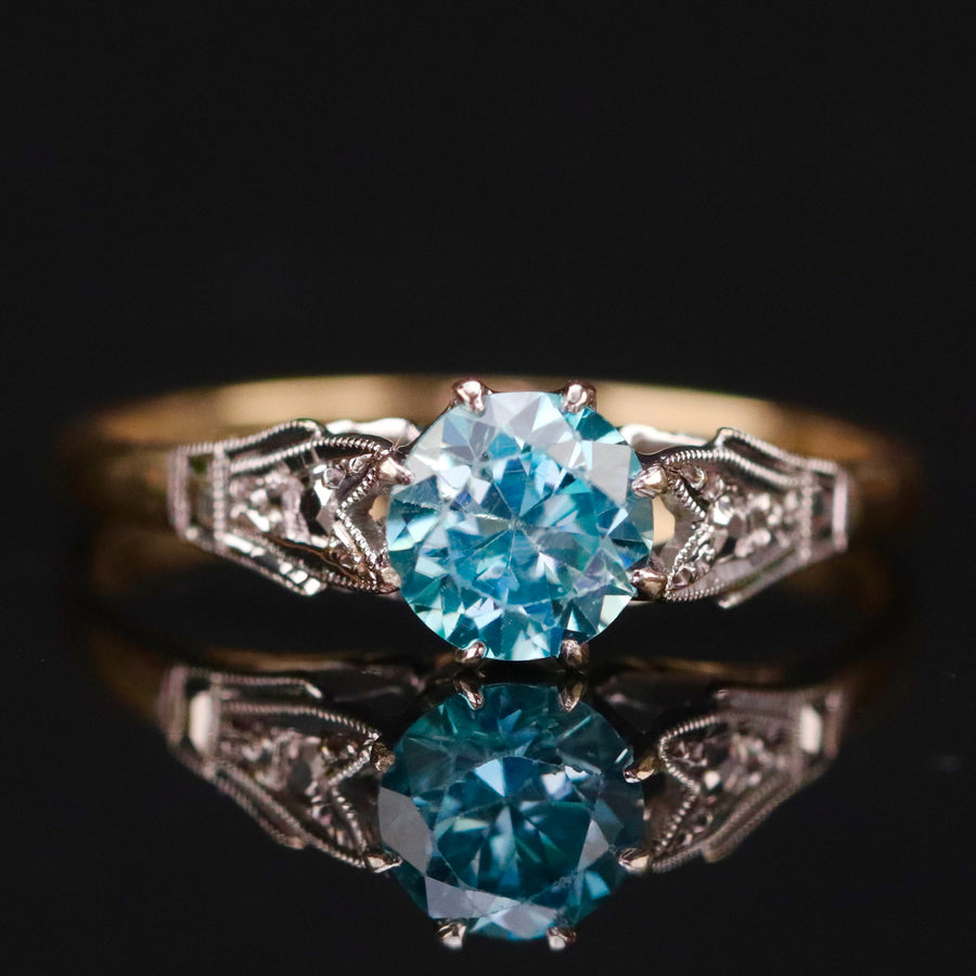 Vintage blue zircon ring in yellow and white gold from Manor Jewels