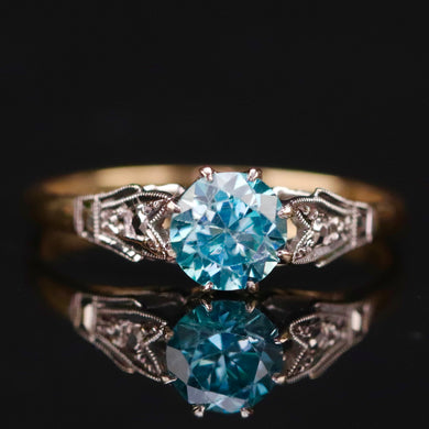 Vintage blue zircon ring in yellow gold
