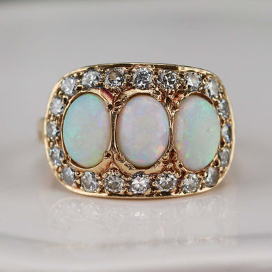 RESERVED: PAYMENT 9 OF 10: Vintage Opal and diamond ring in 14k yellow gold