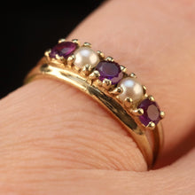 Load image into Gallery viewer, Vintage amethyst and pearl ring in yellow gold