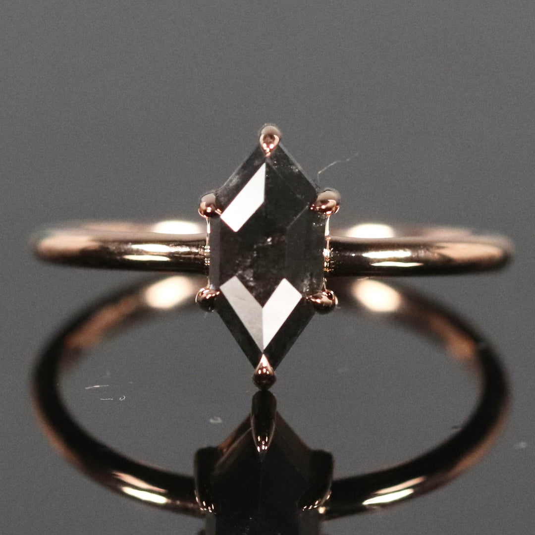 Hexagonal shaped diamond ring in 14k rose gold