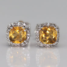 Load image into Gallery viewer, Citrine and diamond studs in white gold