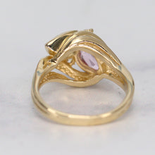 Load image into Gallery viewer, Synthetic pink sapphire and blue spinel in stunning setting of 14k gold