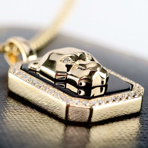 RESERVED: PAYMENT 5 OF 10: Onyx and diamond Panther necklace by Effy in 14k yellow gold