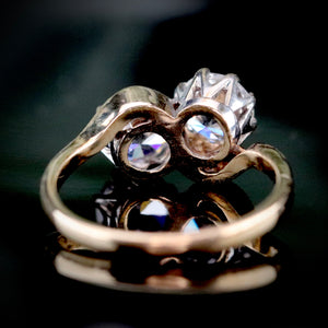 Vintage toi et moi ring in yellow gold