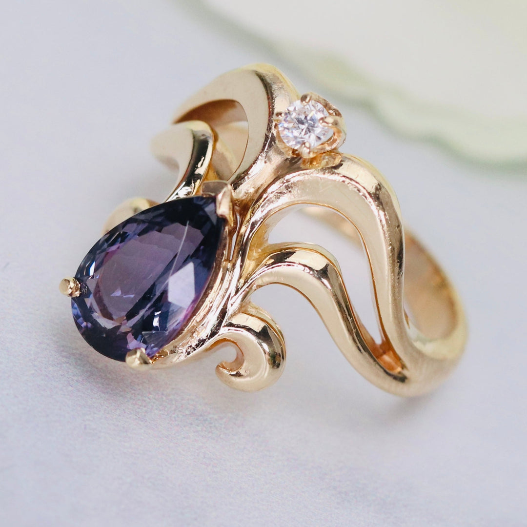 Estate tanzanite and diamond ring in 14k yellow gold from Manor Jewels