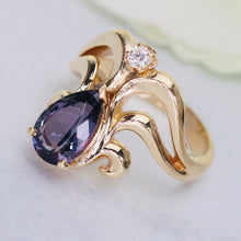 Load image into Gallery viewer, Estate heavy tanzanite and diamond chevron ring in 14k yellow gold