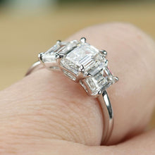 Load image into Gallery viewer, The Charlotte - 3 stone 3.03ctw lab grown emerald cut diamond ring in platinum