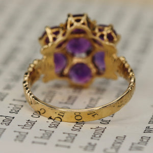 Vintage amethyst cluster ring in yellow gold