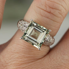 Load image into Gallery viewer, Sterling silver &amp; 14k yellow gold prasiolite and diamond ring