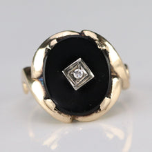 Load image into Gallery viewer, Oval onyx and diamond vintage ring in yellow gold from Manor Jewels
